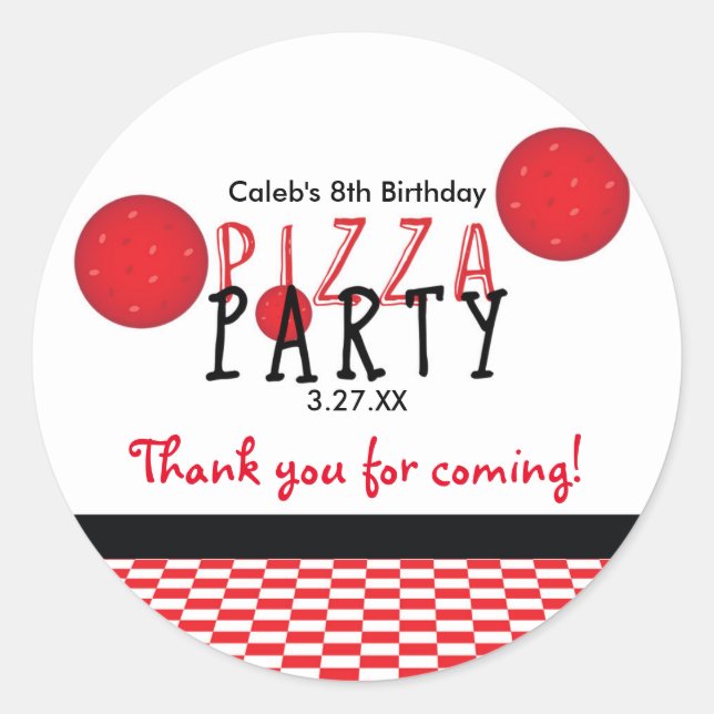 Pizza Party Pepperoni Birthday Party Favour Sticke Classic Round Sticker (Front)