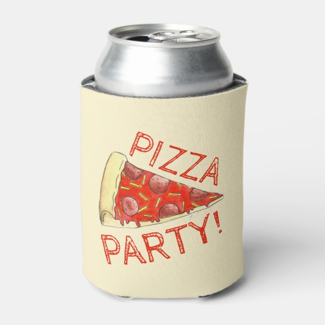 PIZZA PARTY! Pepperoni Cheese Pie Slice Pizzeria Can Cooler (Can Front)