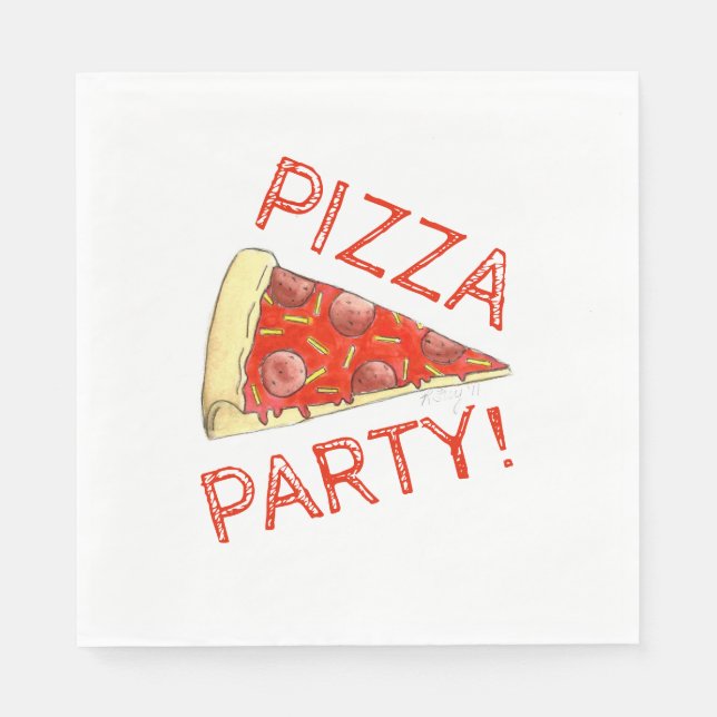 PIZZA PARTY! Pepperoni Cheese Pie Slice Pizzeria Napkin (Front)