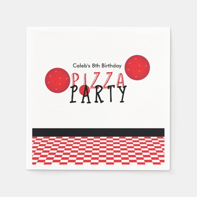 Pizza Party Pepperoni Custom Birthday Party Napkin (Front)
