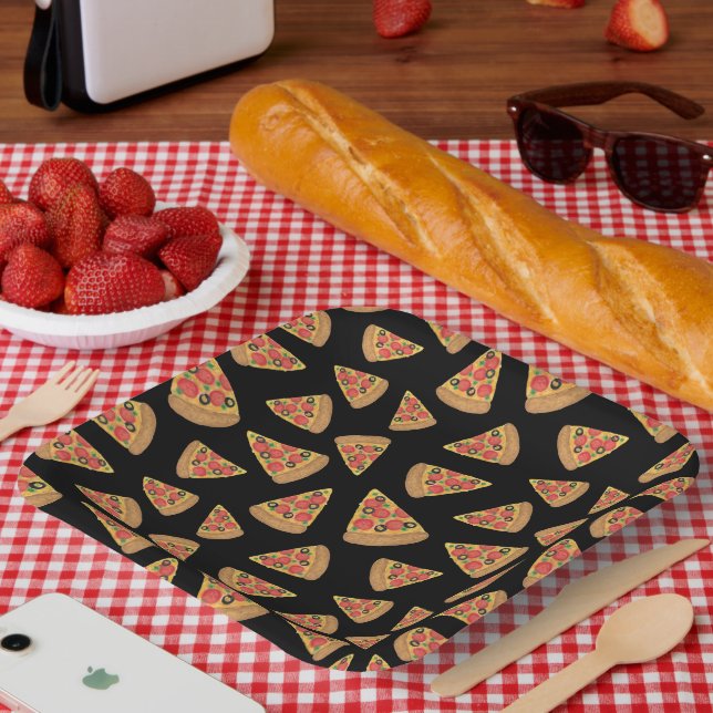 Pizza Party Pepperoni Novelty Black Paper Plate (Picnic)