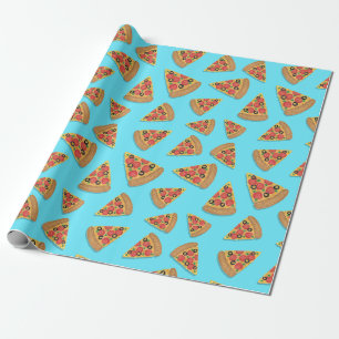 Pizza Party Pepperoni Novelty Blue Wrapping Paper