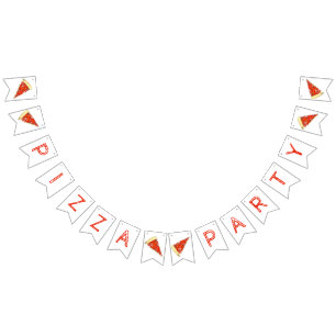 PIZZA PARTY Pepperoni Pie Slice Pizzeria Birthday Bunting Flags