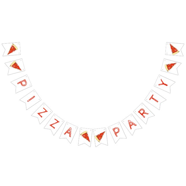 PIZZA PARTY Pepperoni Pie Slice Pizzeria Birthday Bunting Flags (All)