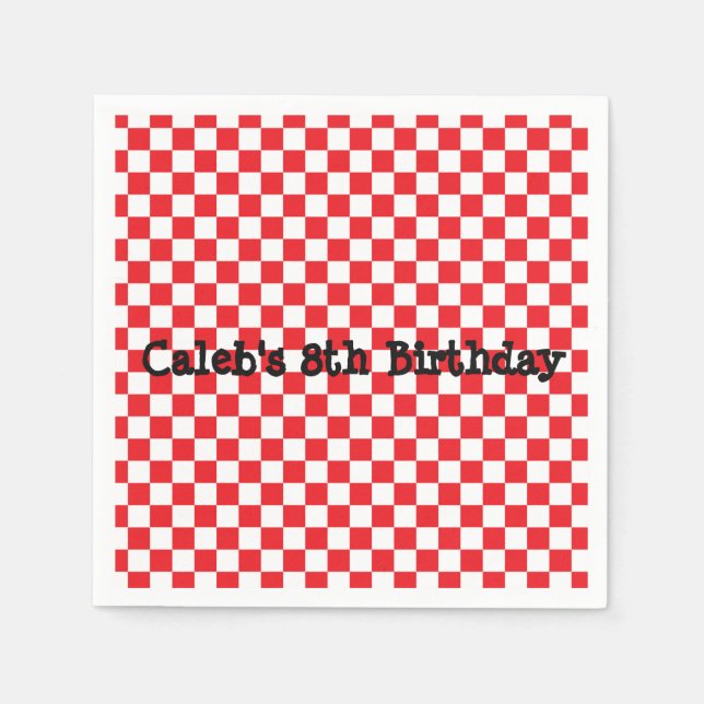 Pizza Party Red Chequered Birthday Party Napkins (Front)