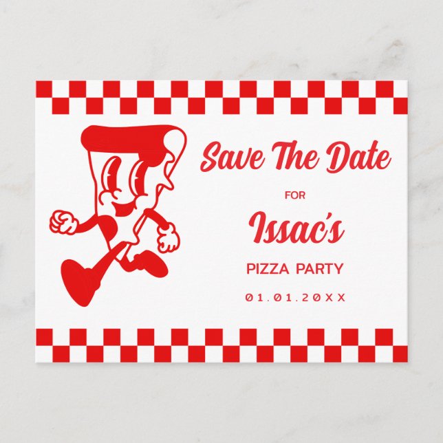 Pizza Party Save The Date Announcement Postcard (Front)