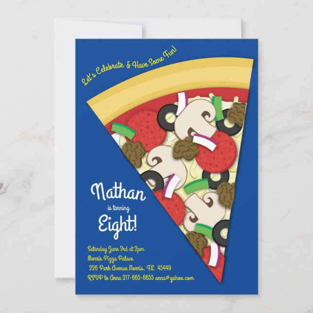 Pizza Party Supreme Combo Pizza Slice Invitation (Front)