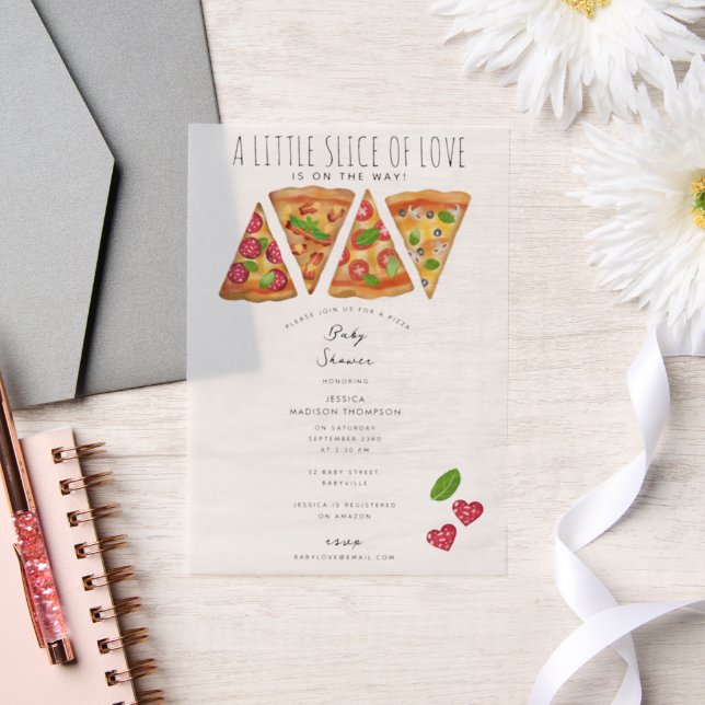 Pizza Party Theme Watercolor Baby Shower Love Vellum Invitations (Wedding)