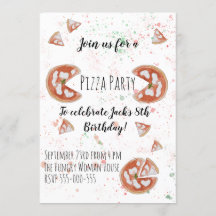 Pizza Party Watercolour Invitation