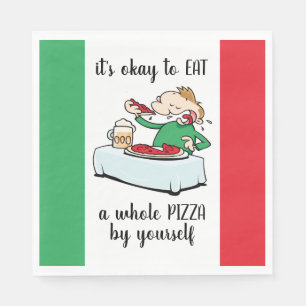 Pizza Party With Cartoon, Text And Italian Colors Napkin