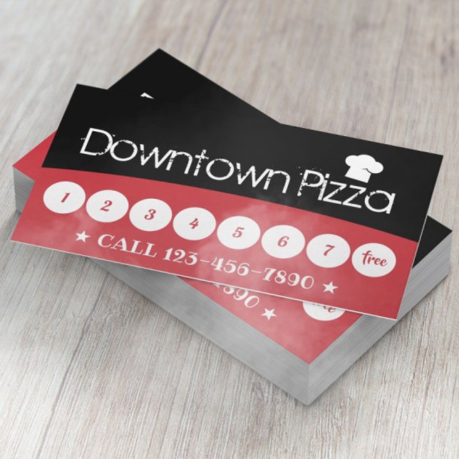 Pizza Pasta Restaurant Black & Red Loyalty Card (Creator Uploaded)