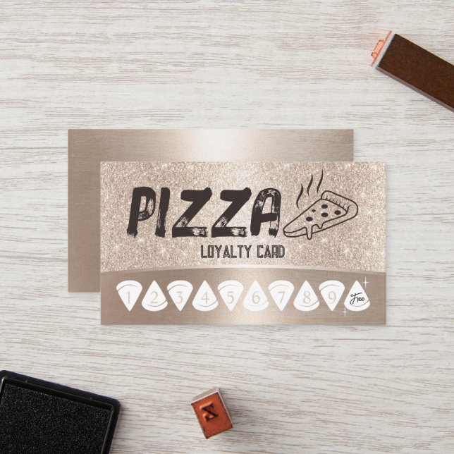 Pizza Pasta Restaurant Modern Gold Loyalty Punch Card (Front/Back In Situ)