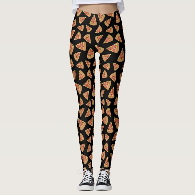 Pizza Pattern Black Leggings (Front)