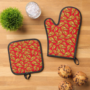Pizza Pattern Culinary Home Chef Oven Mitt & Pot Holder Set