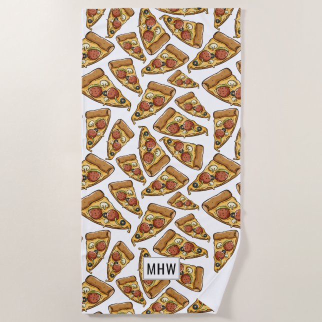 Pizza Pattern custom monogram beach towel (Front)