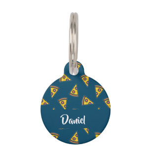 Pizza pattern on blue pet tag