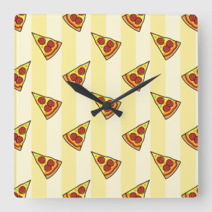Pizza Pattern Square Wall Clock