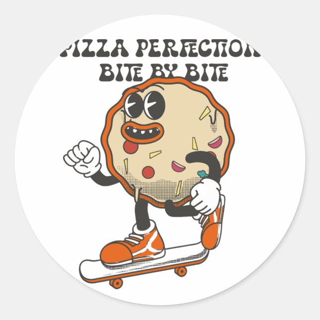 Pizza perfection,bite by bite classic round sticker (Front)