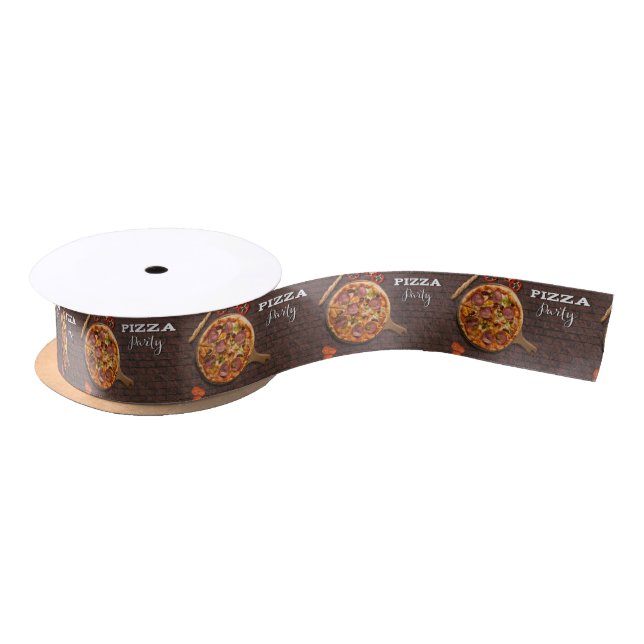 Pizza Pie Party on Brick Satin Ribbon (Spool)