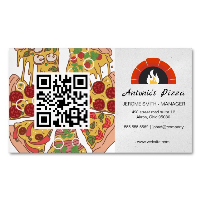 Pizza Pie Slices | Brick Oven | QR Code Magnetic Business Card (Front)