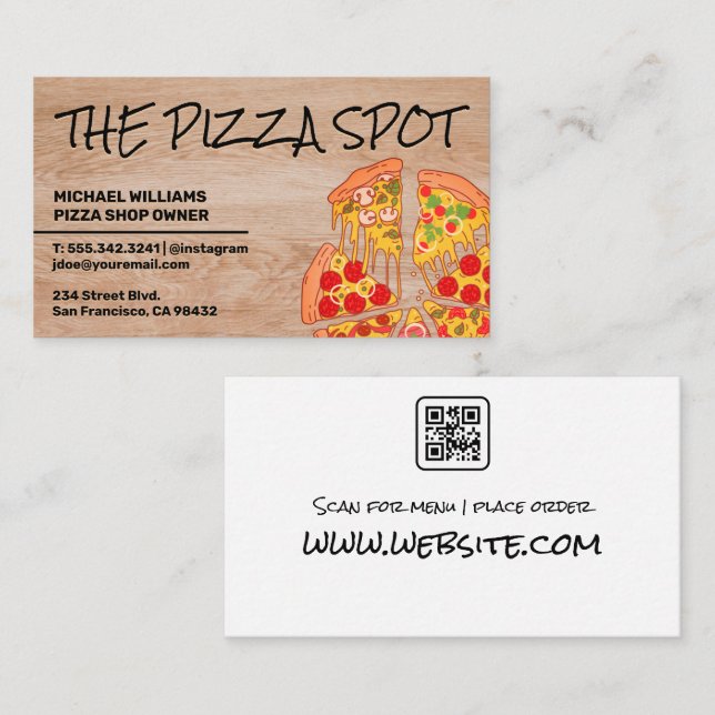 Pizza Pie Slices | Restaurant | Qr Code Business Card (Front/Back)