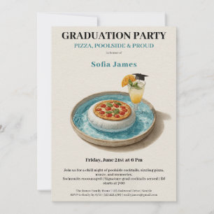 Pizza Pool Cocktail Graduation Celebration  Invitation