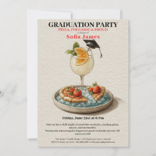 Pizza Pool Cocktail Graduation Celebration  Invitation