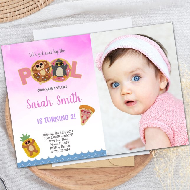 Pizza Pool Invitations Anniversaire avec photo (Pizza Pool Birthday Invitations with photo)