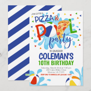 Pizza & Pool Party Anniversaire Invitation