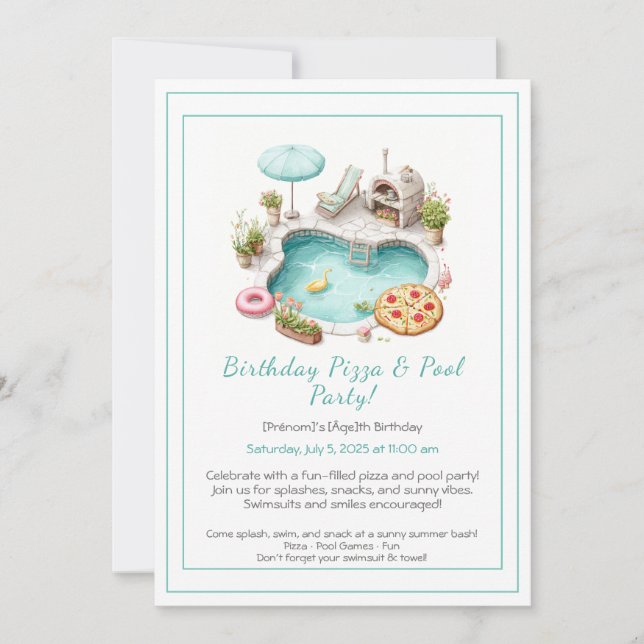 Pizza Pool Party Invitation – Fun Summer Birthday  (Front)