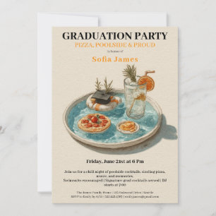 Pizza, Poolside, Pool Party   graduation party Invitation