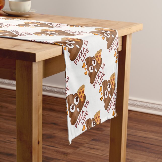 Pizza Poop Emoji Short Table Runner (In Situ)