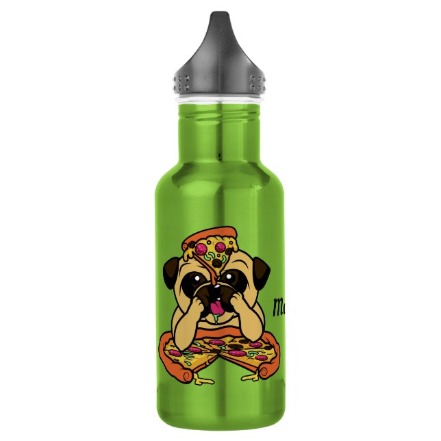 Pizza Pug custom name water bottles (Left)