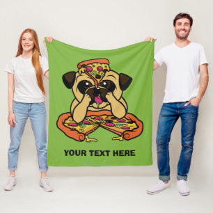 Pizza Pug custom text throw blankets