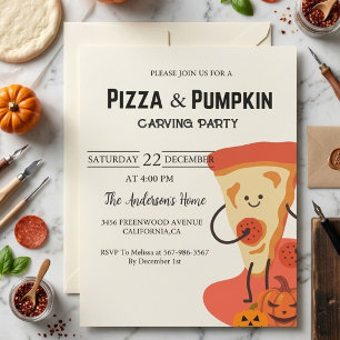 Pizza & Pumpkin Halloween carving party Invitation