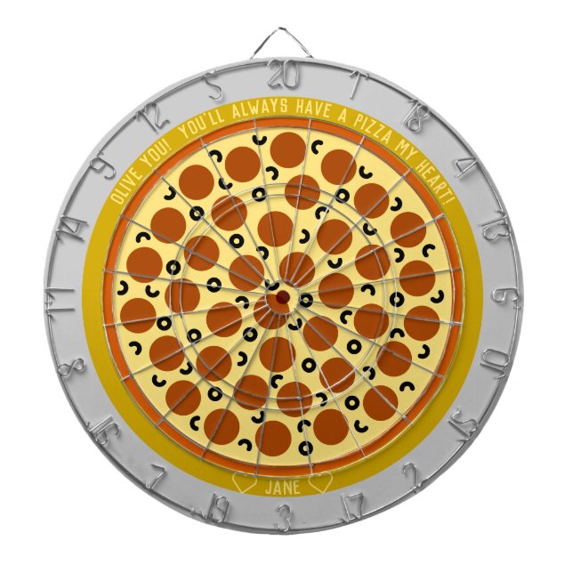 Pizza Puns Personalized Pepperoni Pizza w/ Olives Dartboard (Front)