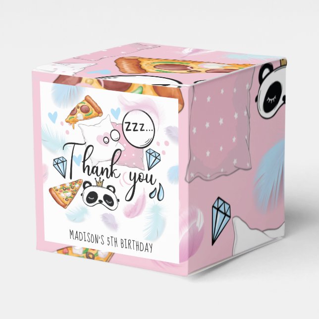 Pizza & Pyjamas Sleepover Birthday Personalized Favor Box (Front Side)
