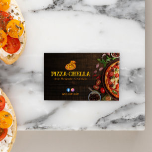 Pizza Restaurant Business   Minimalist Dark Wood Card
