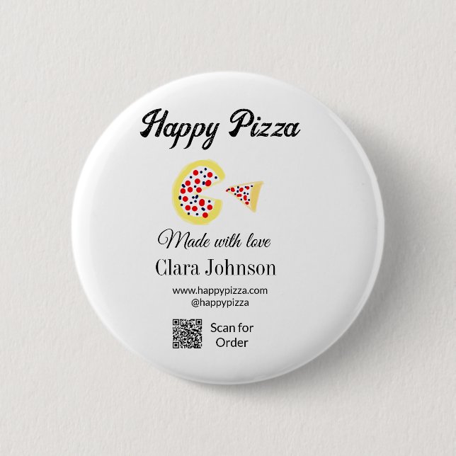 Pizza restaurant cafe pizzeria scan QR code order  2 Inch Round Button (Front)