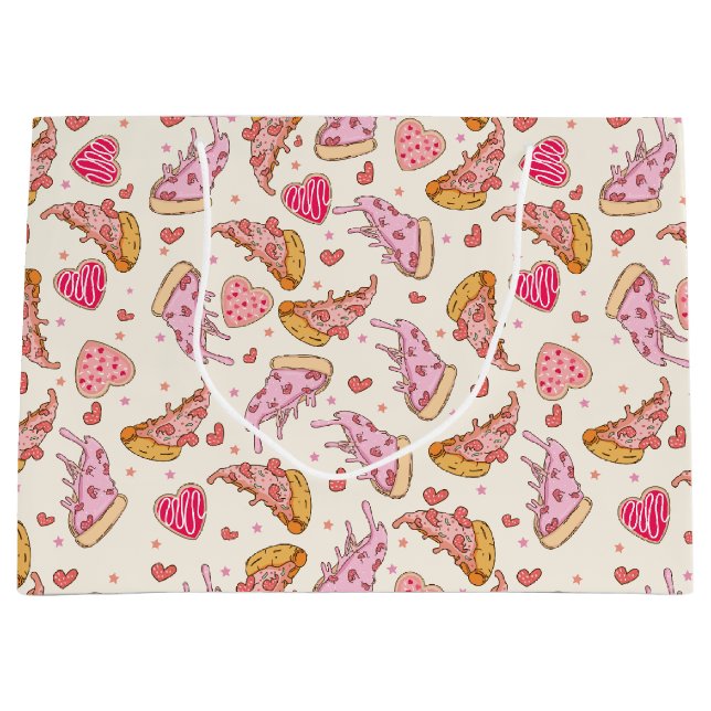 Pizza Retro Valentine's Large Gift Bag (Front)