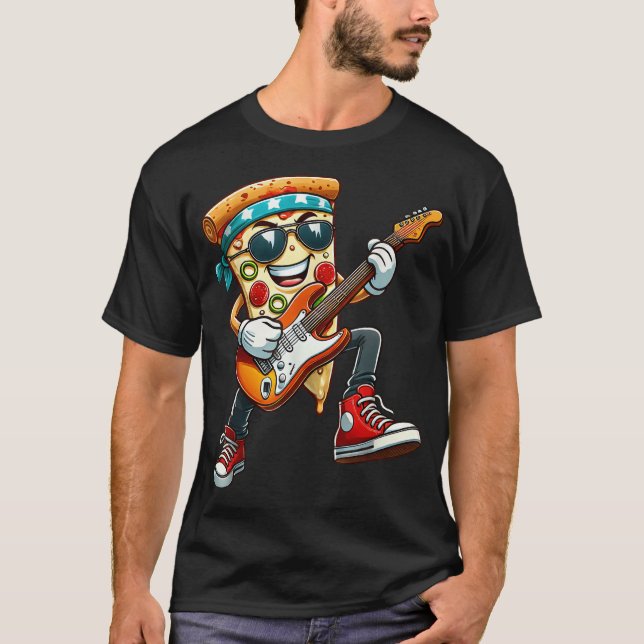 Pizza Rockstar Electric Guitar Music Men Women Kid T-Shirt (Front)
