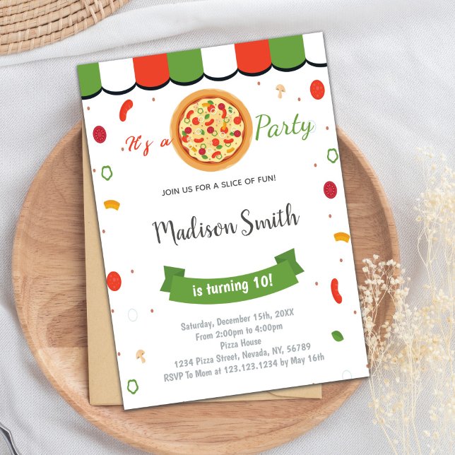 Pizza Rouge Vert Invitations Anniversaire (Red Green Pizza Birthday Invitations)
