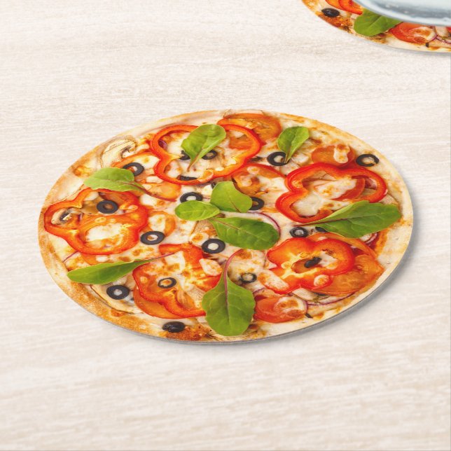 Pizza Round Paper Coaster (Angled)