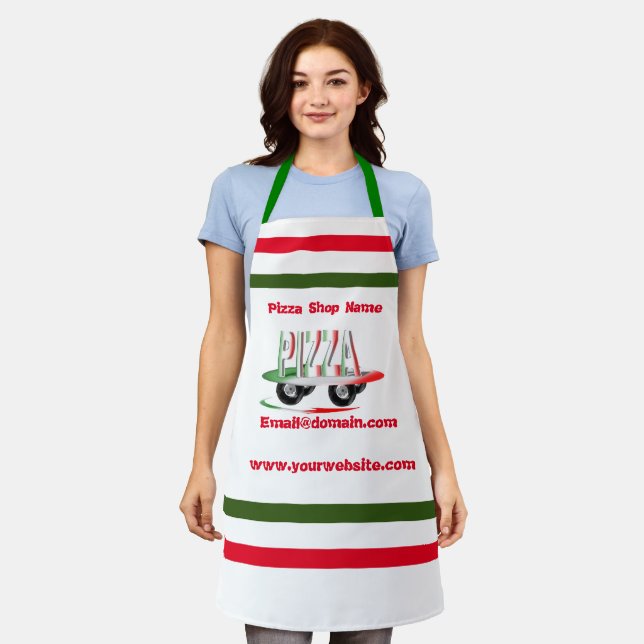 Pizza service,red green ,personalized  apron (Worn)