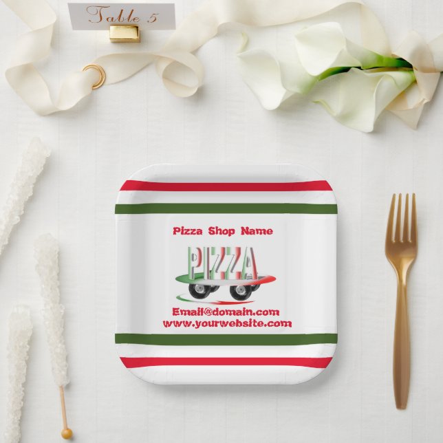 Pizza service,red green ,personalized   paper plat plate (Wedding)