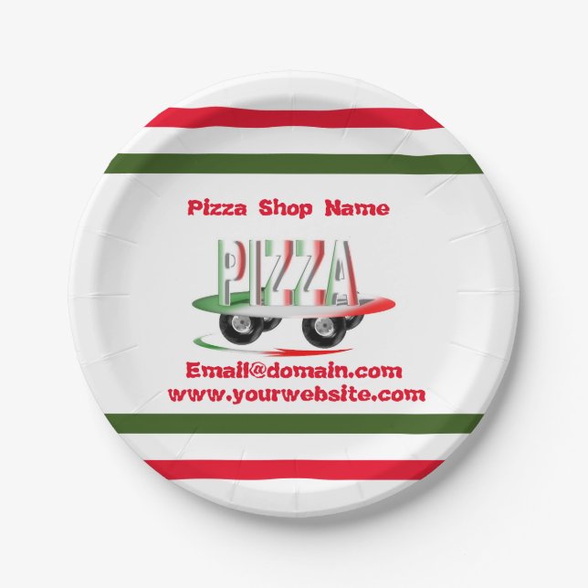 Pizza service,red green ,personalized   paper plate (Front)