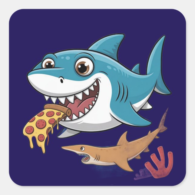 Pizza shark square sticker (Front)