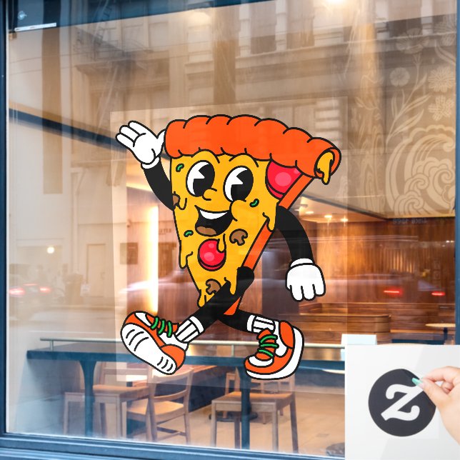 Pizza Shop Cartoon Pepperoni Pizza Slice Window Cling (Cafe Window)