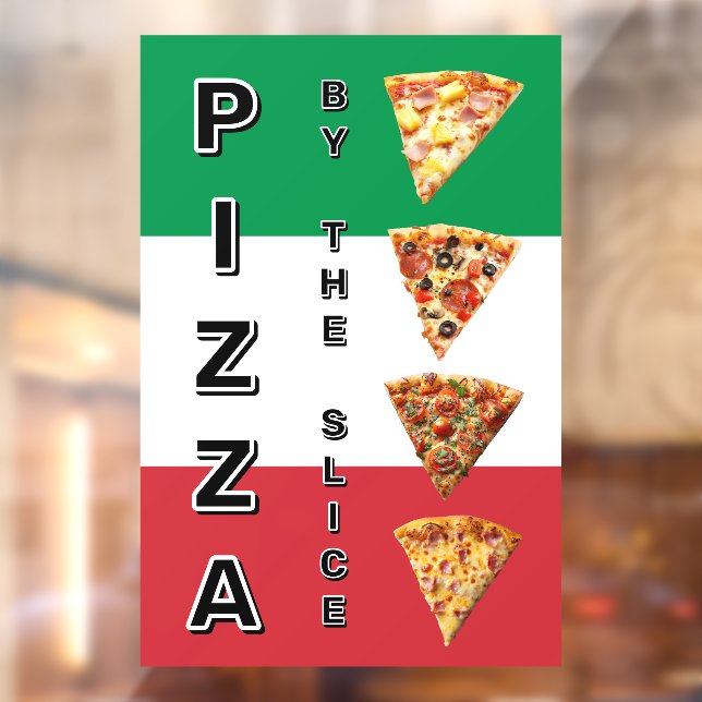 Pizza Shop Pizza By The Slice Italian Flag Window Cling (Sheet 2)