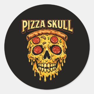 Pizza Skull Vintage Dark Humor Food Lover Design Classic Round Sticker
